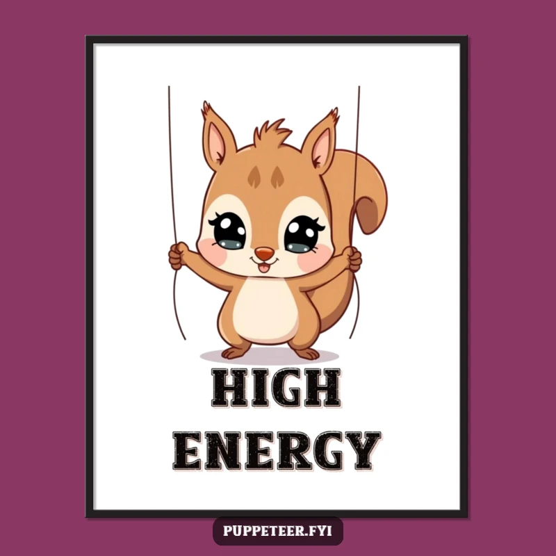 Funny Squirrel Puppet Master Digital Art: Playful Character's Jumping Puppet Wall Art