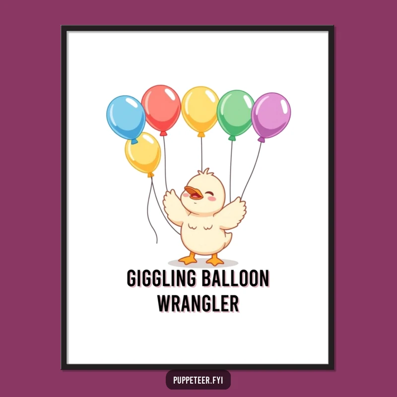 Funny Duckling Balloon Wrangler Digital Art: Instant Giggling Charm, Gift Download