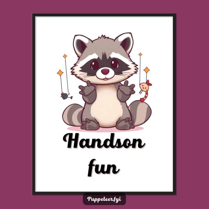 Funny Puppet Master Raccoon Digital Print: Skilled Kawaii Art for Creative Spaces