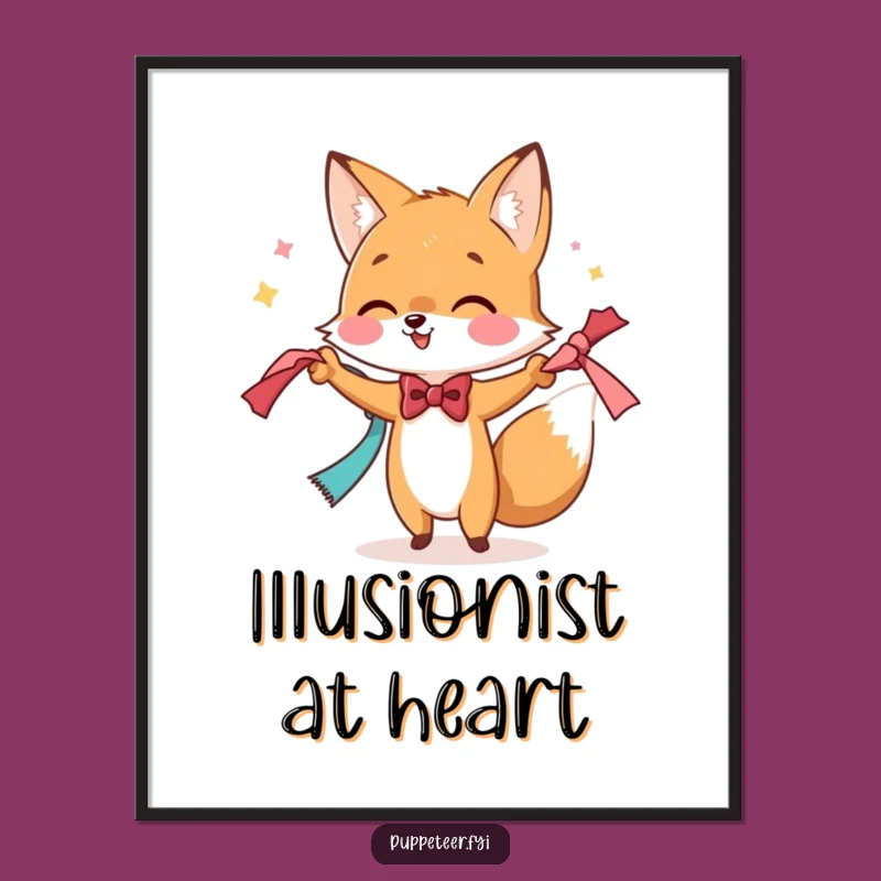 Funny Fox Magician Digital Art: Dapper Cartoon Print, Perfect Funny Gift