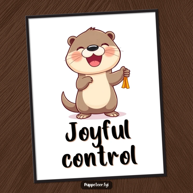 Funny Otter Puppet Dancer Digital Art Print of a cheerful otter joyfully making a puppet dance, a humorous wall art gift.