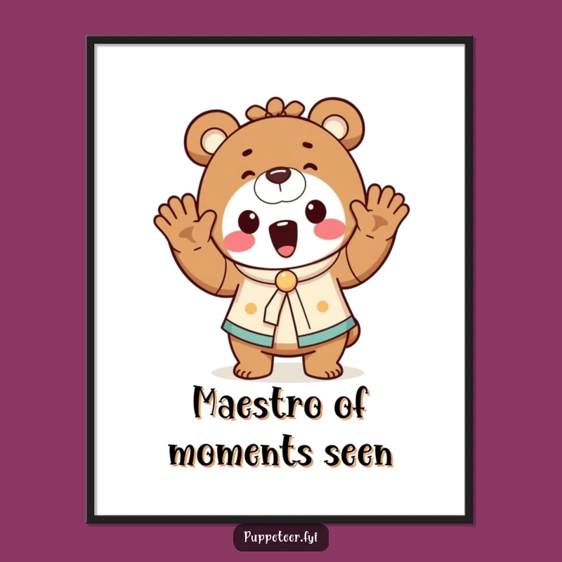Funny Bear Puppet Master Digital Art - Instant Download, Whimsical Decor Gift