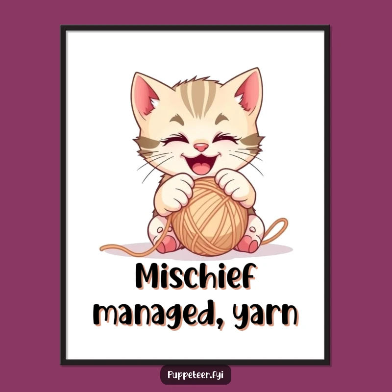 Funny Kitten Yarn Controller Digital Art: Instant Playful Charm, Gift Download