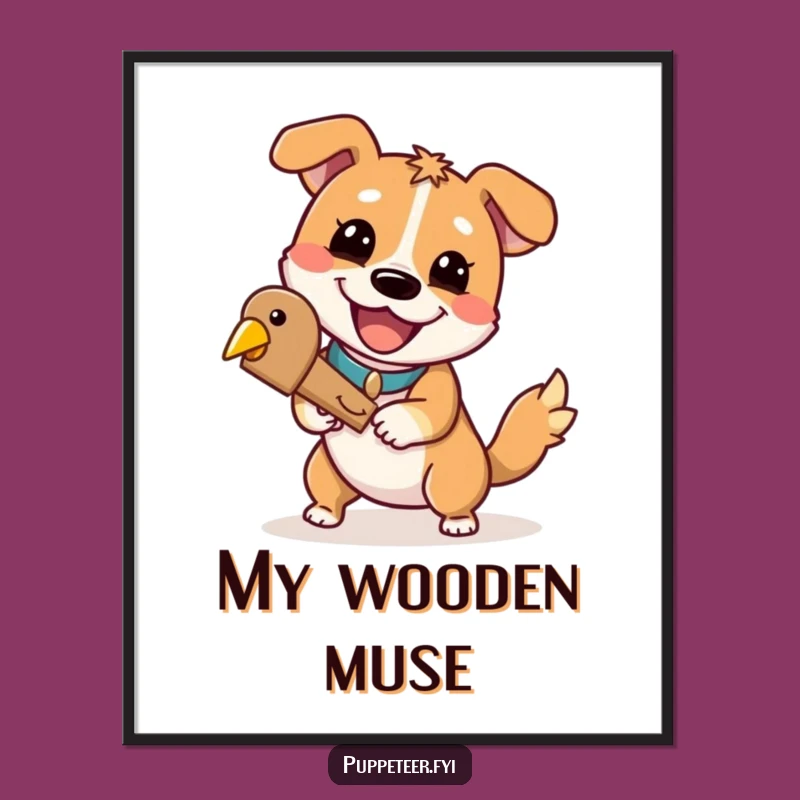 Funny Dog Puppet Master Digital Print: Cheerful Grin Dog, Whimsical Art, Perfect Funny Gift
