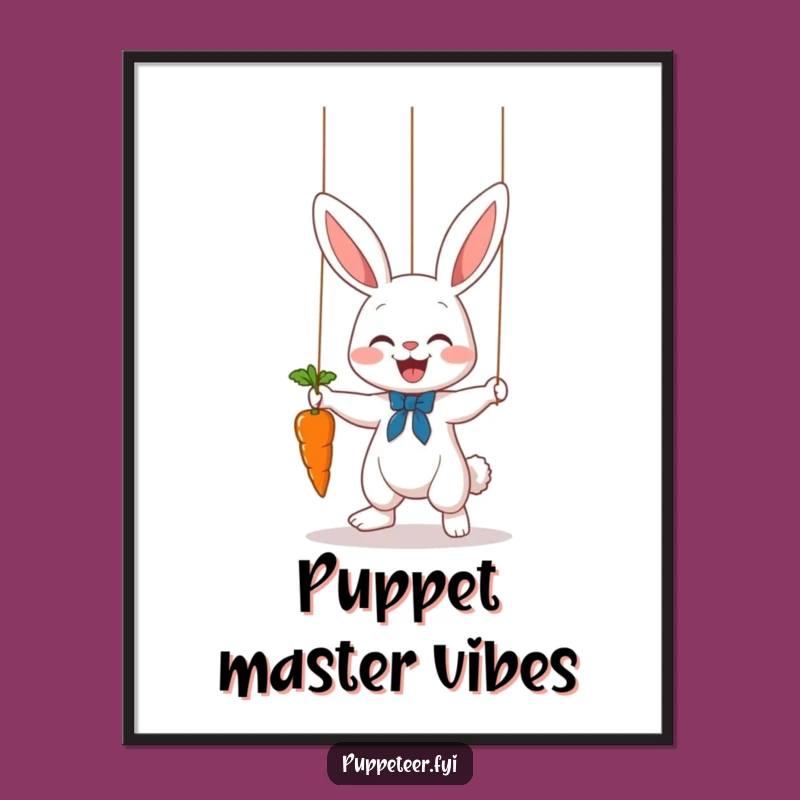 Funny Bunny Puppet Master Digital Art: Instant Carrot Dance Cheer, Perfect Gift Download