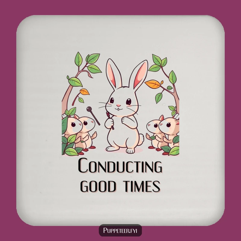 Funny Rabbit Leaf Puppets Drink Coaster: Protect Surfaces with Hilarious Nature Art
