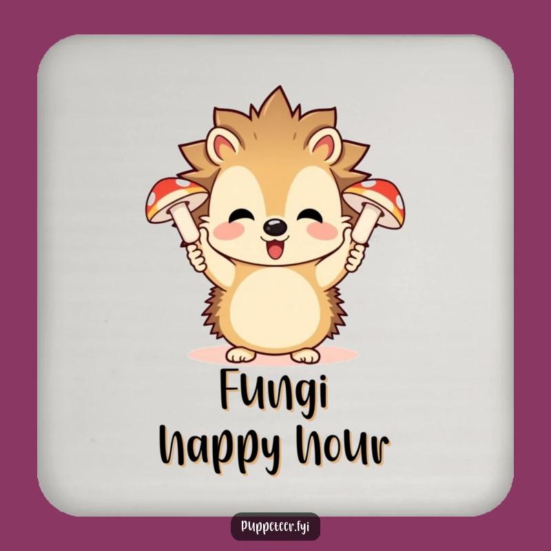 Funny Hedgehog Mushroom Puppets Drink Coaster: Protect Surfaces with Hilarious Forest Art