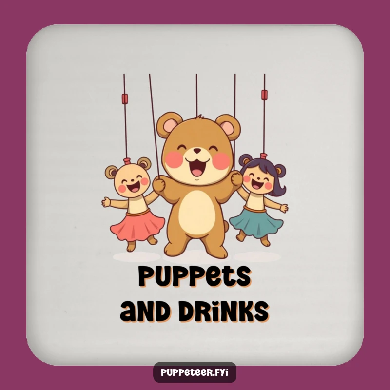 Funny Bear Puppet Master Coaster: Protect Surfaces with Playful Control, A Quirky Funny Gift!