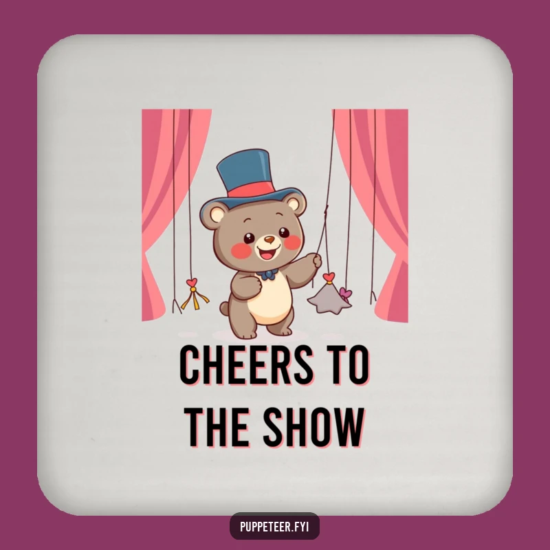 Funny Bear Puppet Master Drink Coaster: Whimsical Cartoon Decor, Perfect Funny Gift