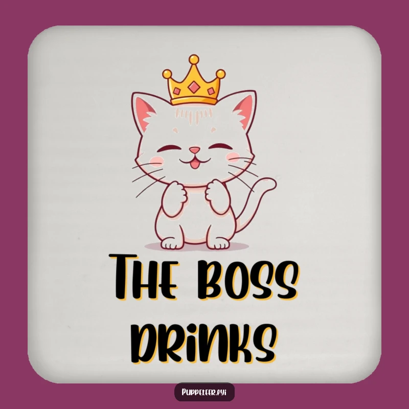 Funny Cat Crown Drink Coaster - Mischievous Royalty for Surface Protection