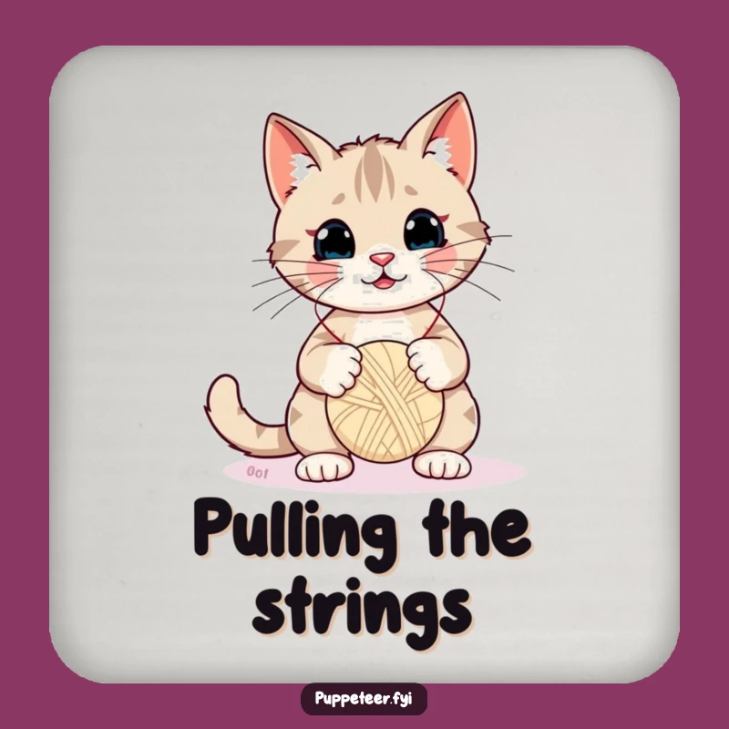 Funny Cat Yarn Puppet Master Drink Coaster - Protect Surfaces with Humor