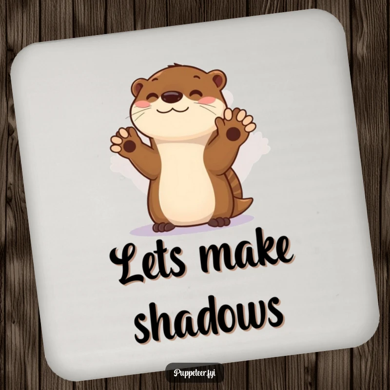 Funny drink coasters showcasing an otter performing a shadow puppet show, protecting surfaces with a touch of whimsical humor.