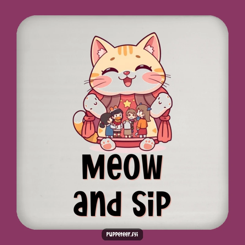 Funny Cat Puppet Show Coasters: Protect Tables with Feline Charm