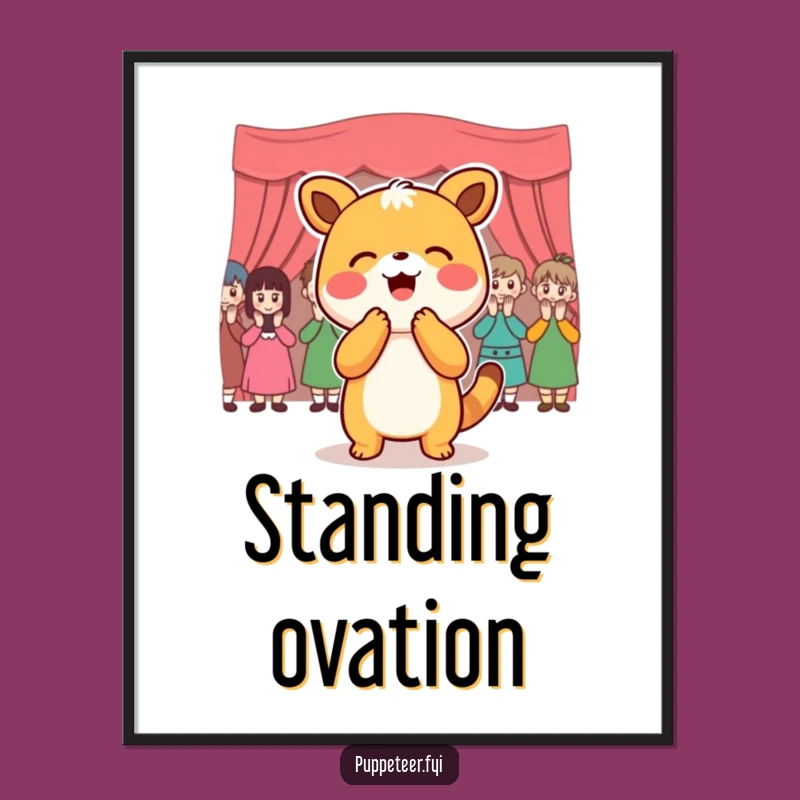 Funny Animal Encore Poster - Joyful Bowing Puppet Audience Wall Art Gift
