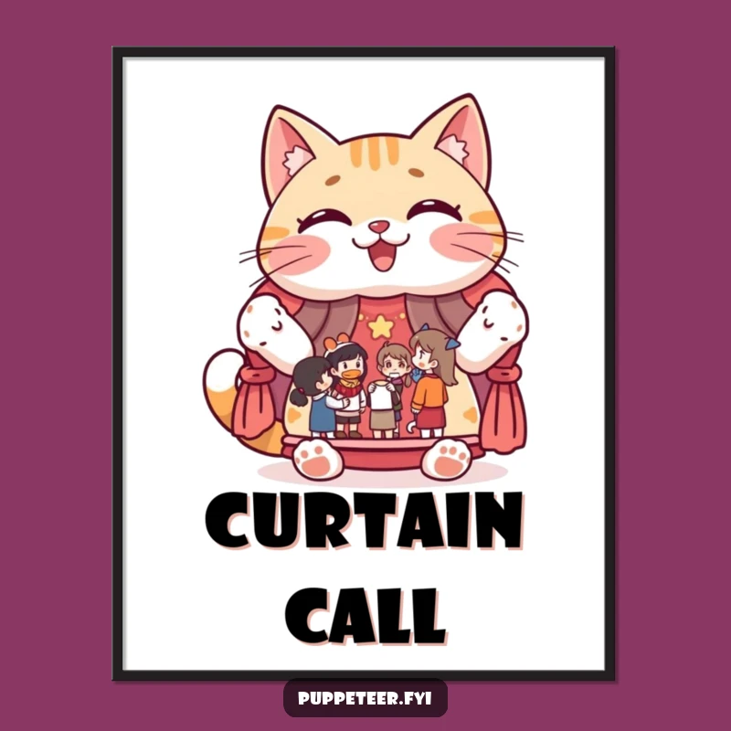 Funny Cat Puppet Show Poster: Whimsical Wall Art