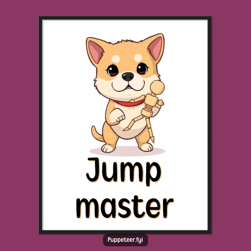 Funny Determined Dog Marionette Poster: Concentrating Canine Art for Skillful Decor