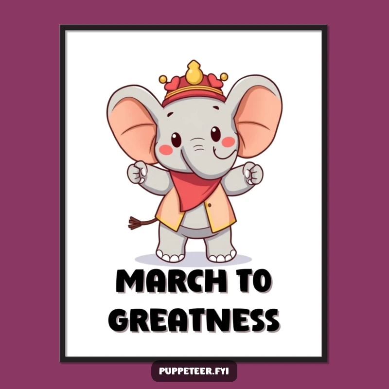 Funny Elephant Puppet Master Poster: Cheerful Peanut Puppet Art Print