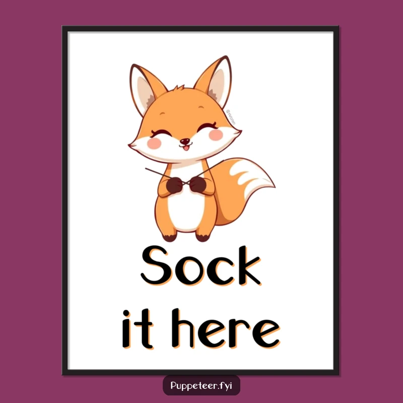 Funny Fox Sock Puppet Poster: Whimsical Wall Art