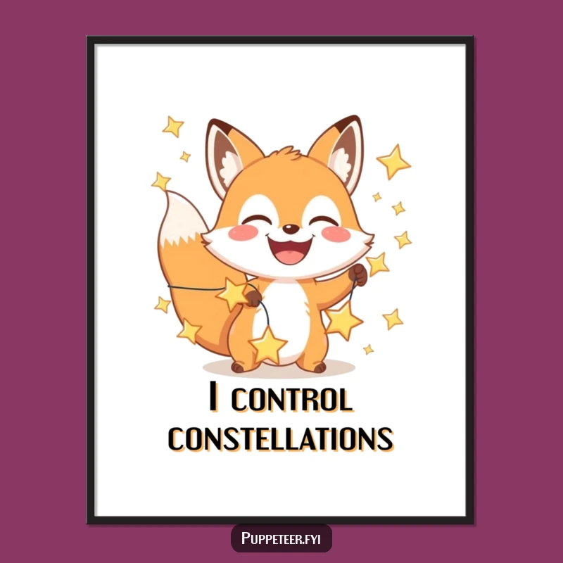 Funny Fox Star Manipulator Poster: Whimsical Celestial Art, Perfect Wall Decor Gift