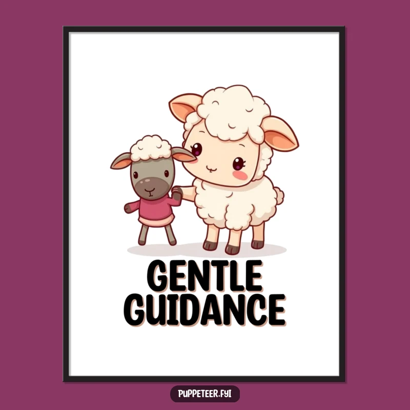 Funny Guiding Sheep Poster: Adorable Kawaii Art for Gentle Spaces