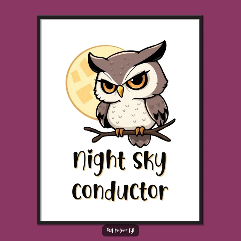 Funny Owl Moon Poster: Sly Night Owl Art Print, Magical Wall Decor Gift