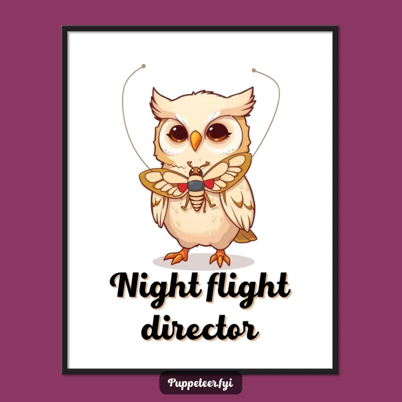 Funny Owl Moth Puppet Poster: Whimsical Art for Enchanted Spaces
