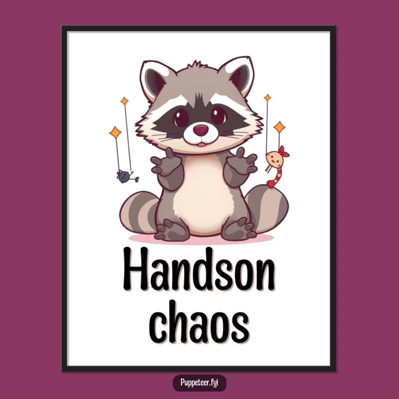 Funny Puppet Master Raccoon Poster: Adorable Kawaii Art for Creative Spaces