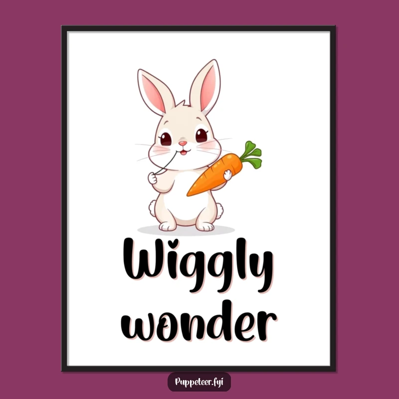 Funny Rabbit Carrot Puppet Poster: Curious Tugger, Wiggling Carrot Art, Whimsical Funny Gift Decor