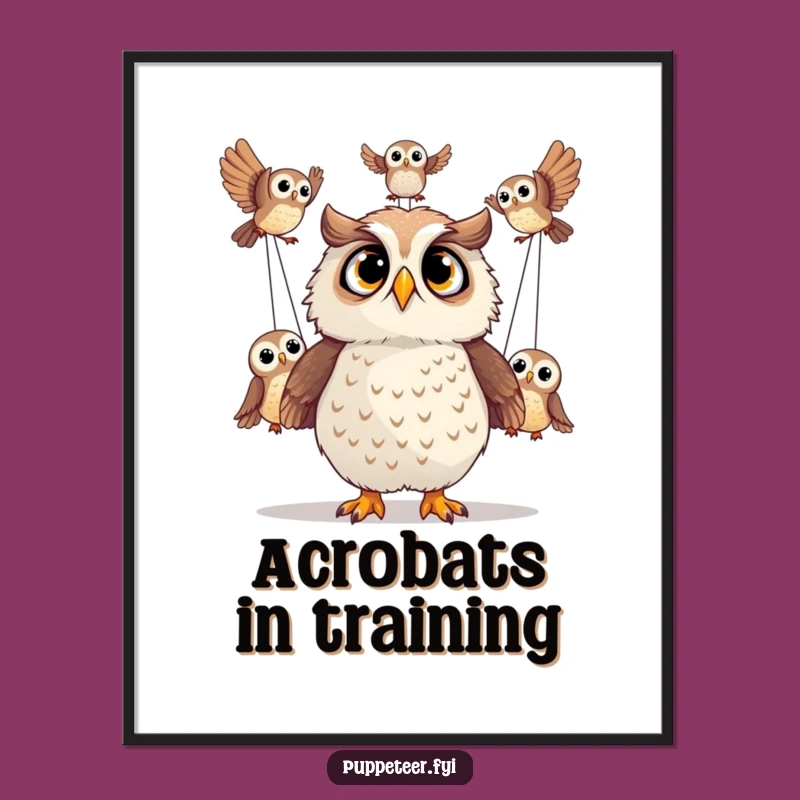 Funny Surprised Owl Acrobatics Poster: Decorate with Wonder and Humor