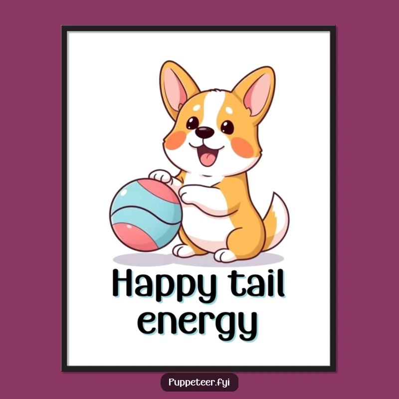 Funny Corgi Ball Puppet Poster: Unleash Joyful Wall Art