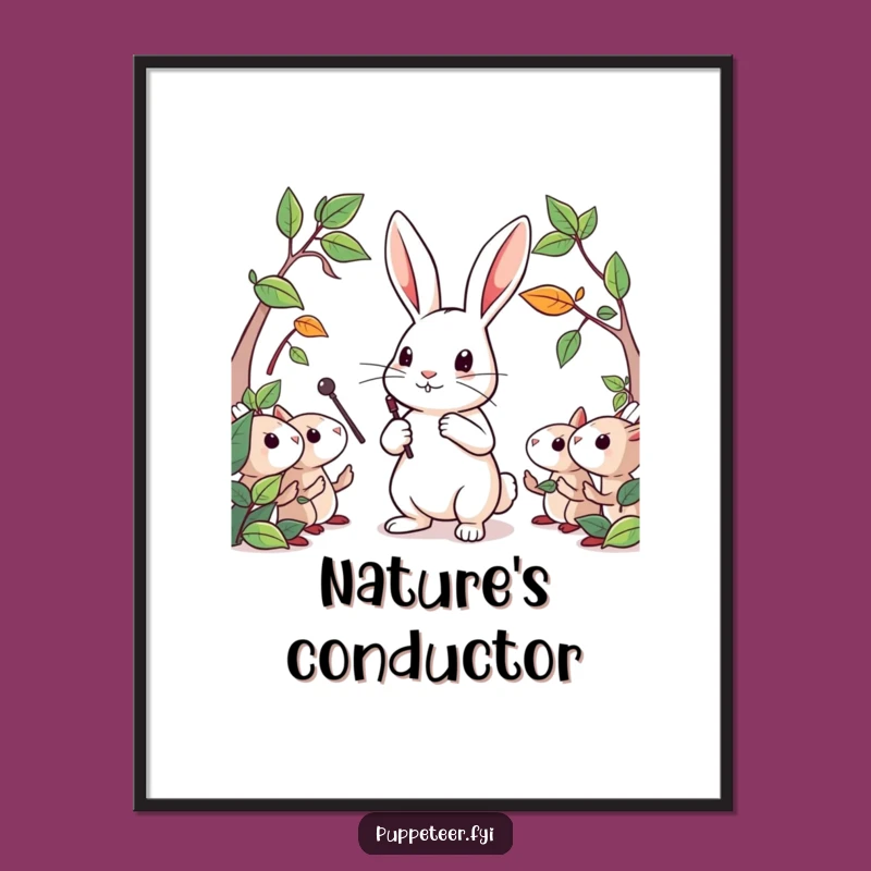 Funny Rabbit Leaf Puppets Poster: Hilarious Wall Art for Nature Lovers