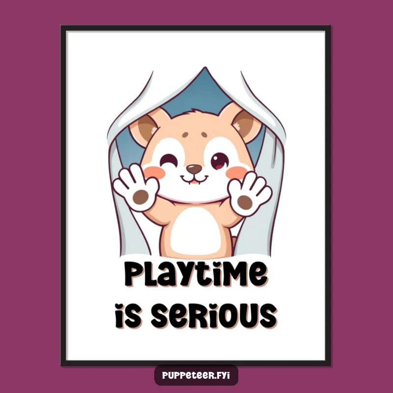 Funny Animal Puppet Show Poster - Mischievous Hands Waving Behind Curtain Art