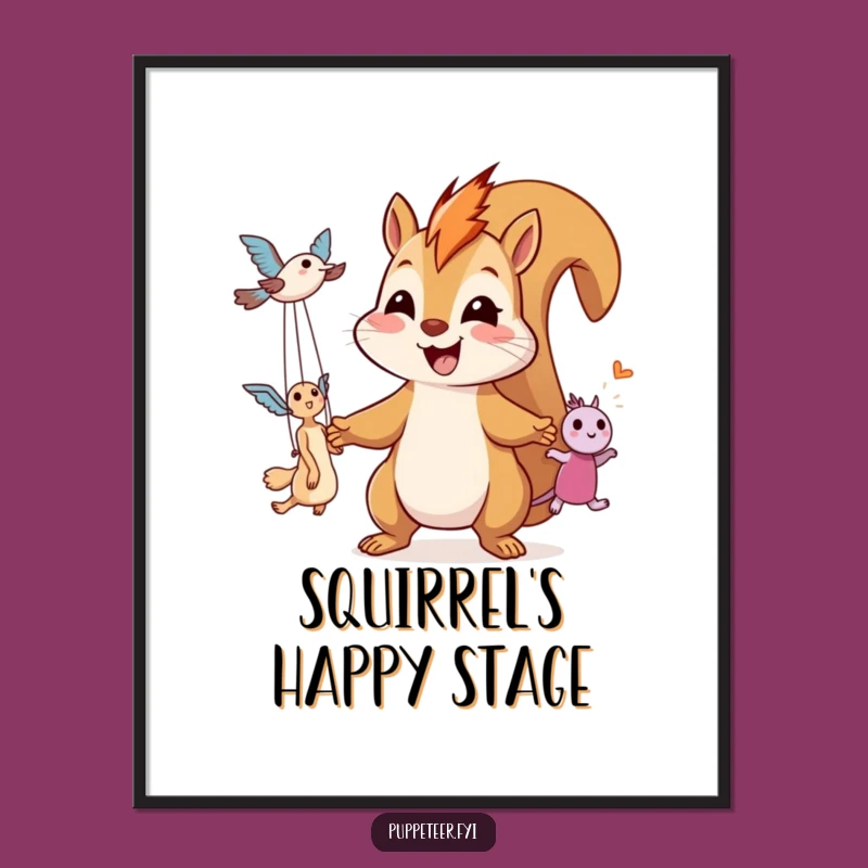 Funny Giggling Squirrel Puppet Master Poster - Whimsical Wall Art Gift