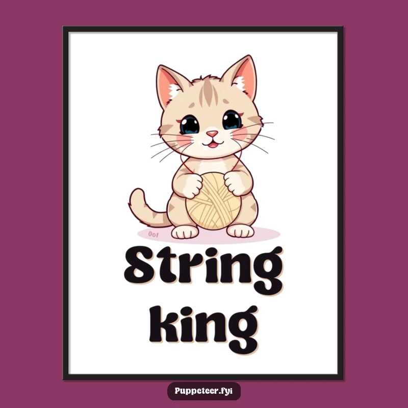 Funny Cat Yarn Puppet Master Poster - Whimsical Wall Art for Cat Enthusiasts