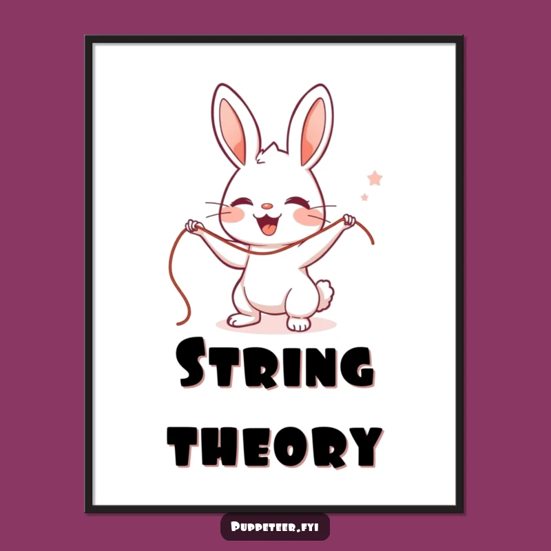 Funny Rabbit Puppet Master Poster: Cute Character's Delightful String Art Print Gift