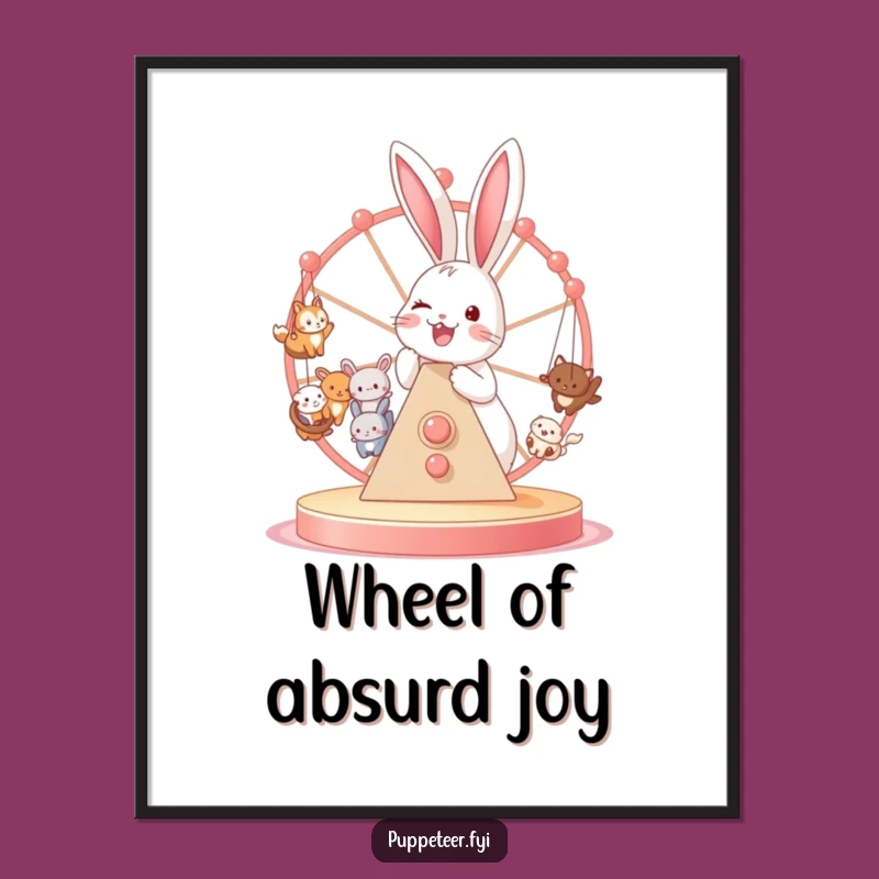 Funny Bunny Ferris Wheel Poster: Joyful Animal Puppet Art Print