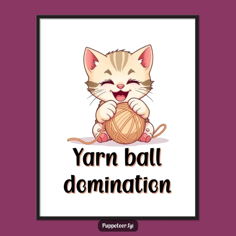 Funny Kitten Yarn Controller Poster: Playful Paws Art, Perfect Wall Decor Gift
