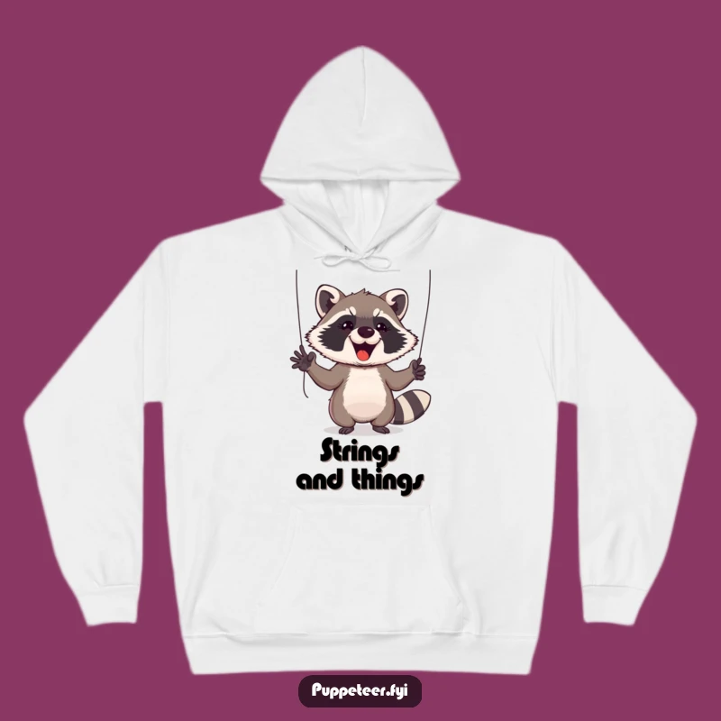 Cozy Funny Raccoon Puppet Master Hoodie - Warm and Whimsical Outerwear