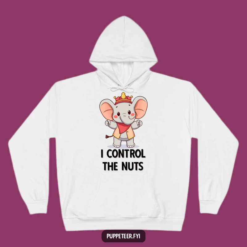 Funny Elephant Puppet Master Hoodie: Cozy & Cheerful Marching Peanut Design