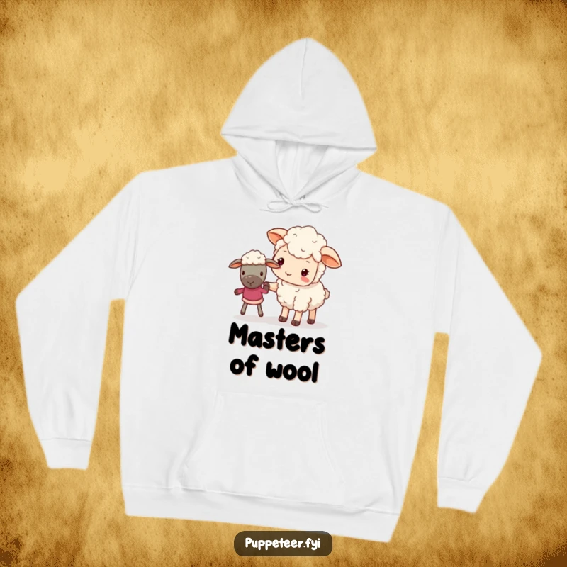 Funny hoodie featuring a gentle kawaii sheep guiding a puppet, embodying comfort and caring leadership.