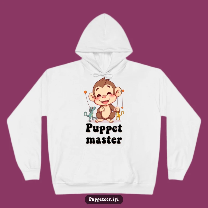 Funny Monkey Puppet Master Hoodie: Delighted Character's Cozy Puppet Control Gift