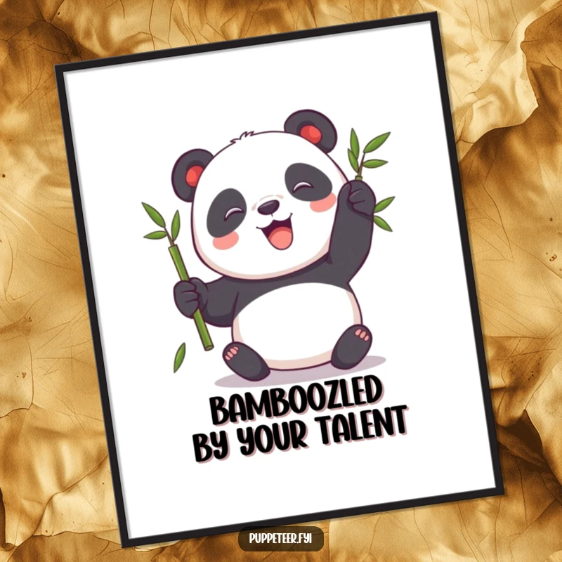 Funny Free Printable Wall Art: A playful panda puppet show with a bamboo stalk swaying enthusiastically.