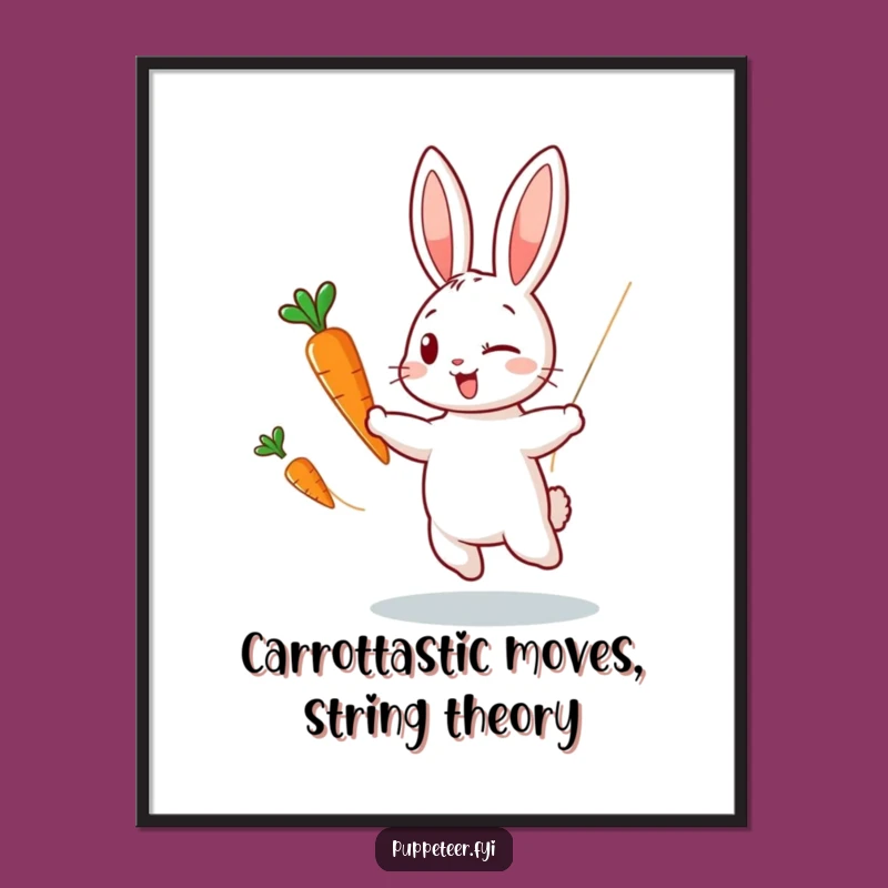 Free Printable Wall Art: Rabbit Carrot Puppet Dance Graphic - Playful Downloadable Decor