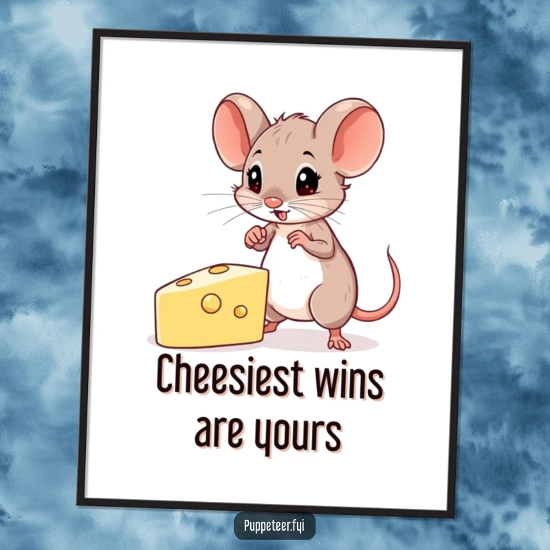 Funny Free Printable Wall Art: A determined mouse skillfully operates a whimsical cheese-shaped puppet.