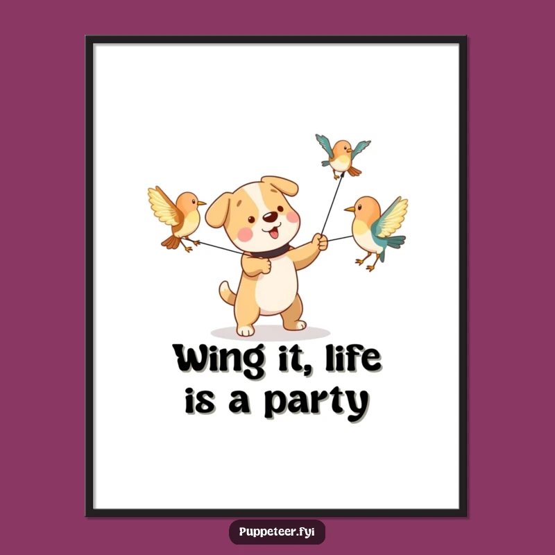 Free Printable Dog Bird Puppet Art: Funny Humorous Downloadable Wall Decor