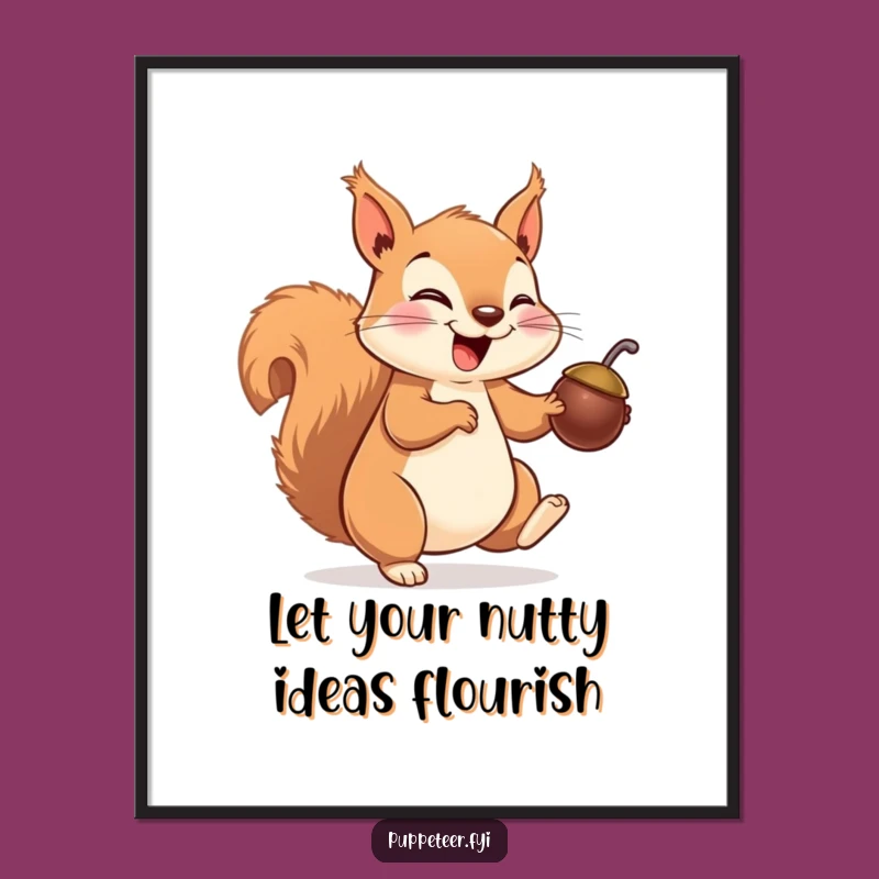 Free Printable Squirrel Art: Giggling Nut Puppet Downloadable Wall Decor Gift