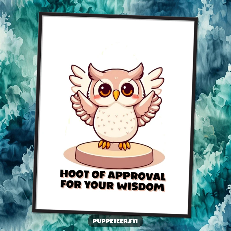 Funny Free Printable Wall Art: Cheerful owl bathed in a spotlight, gesturing grandly, a humorous piece of downloadable decor.
