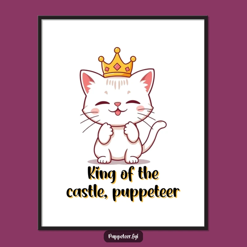 Free Printable Wall Art: Crowned Cat Puppet Master - Funny Downloadable Art Gift
