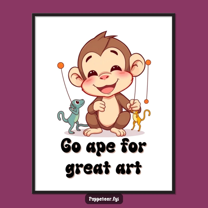 Free Printable Wall Art: Focused Monkey Puppet Master - Humorous Decor