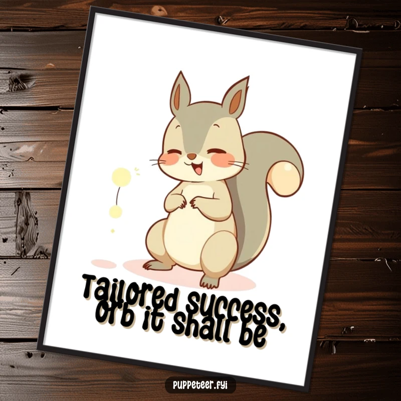 Funny Free Printable Wall Art: Giggling squirrel expertly manipulates glowing orbs with its tail, a magical, humorous piece.